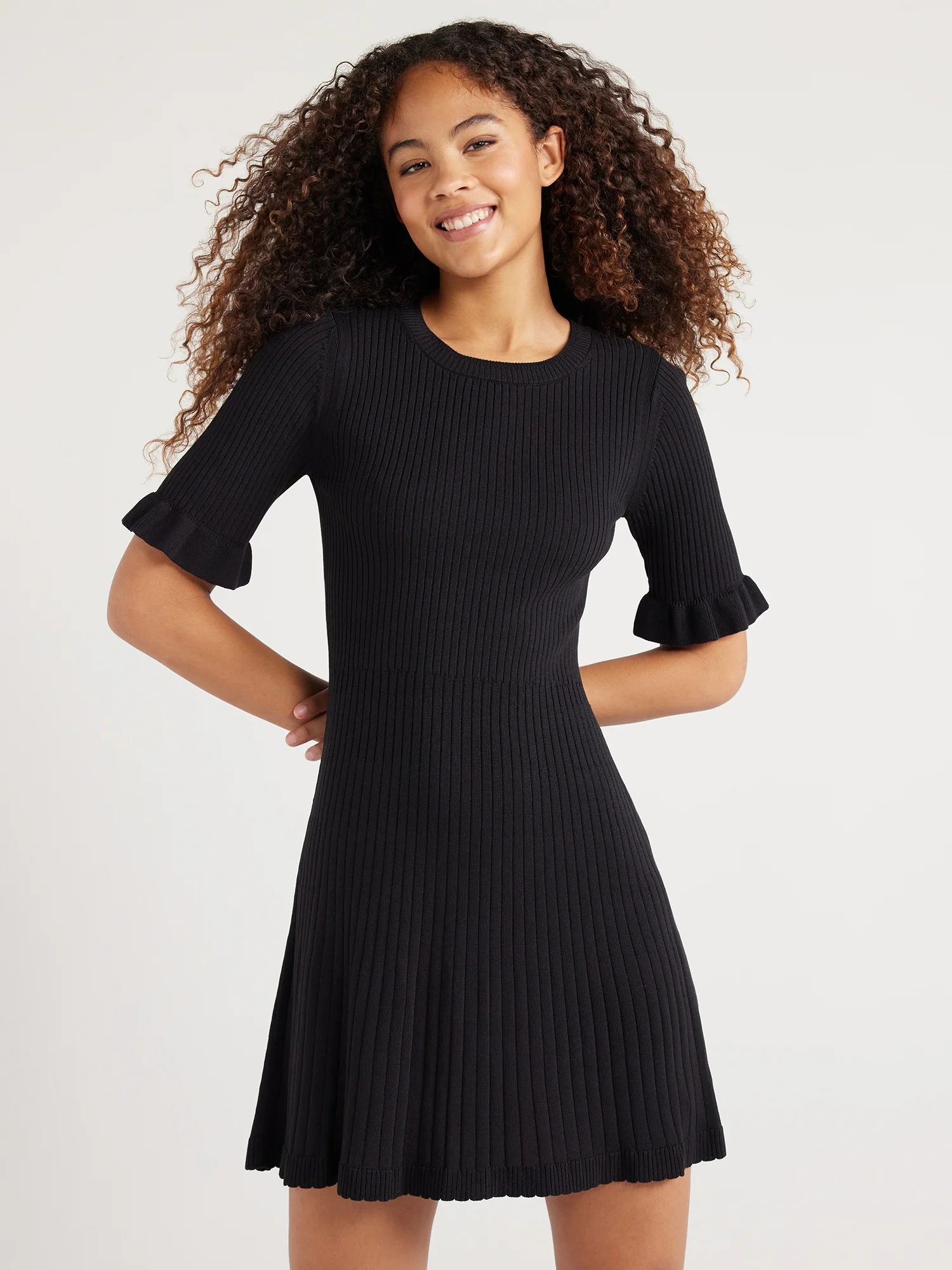 Free Assembly Women’s Mini Sweater Dress with Ruffle Cuffs, Sizes XS-XXL - Walmart.com | Walmart (US)