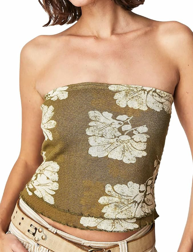 Ugerlov Women's Tube Top Casual Floral Mesh Backless Strapless Tops Sleeveless Bandeau Tops Y2k S... | Amazon (US)