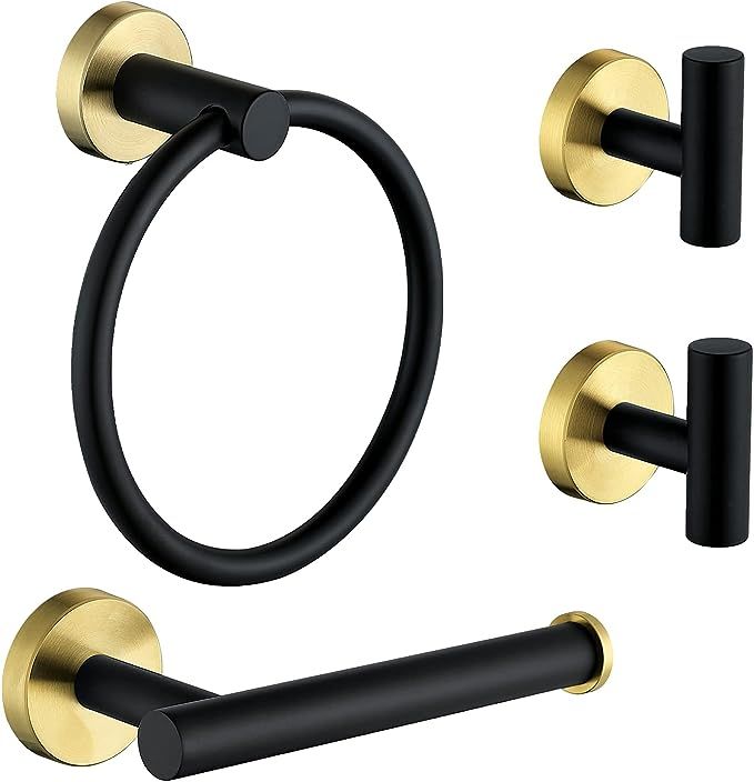 Ntipox 4 Piece Stainless Steel Matte Black and Brushed Gold Bathroom Hardware Set Include Hand To... | Amazon (US)