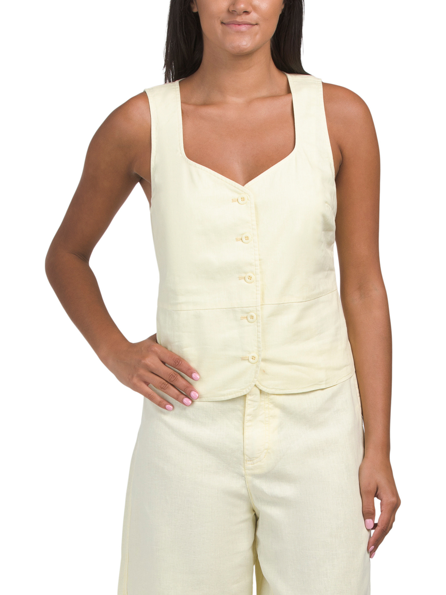 Linen Blend Honey Button Up Vest | TJ Maxx