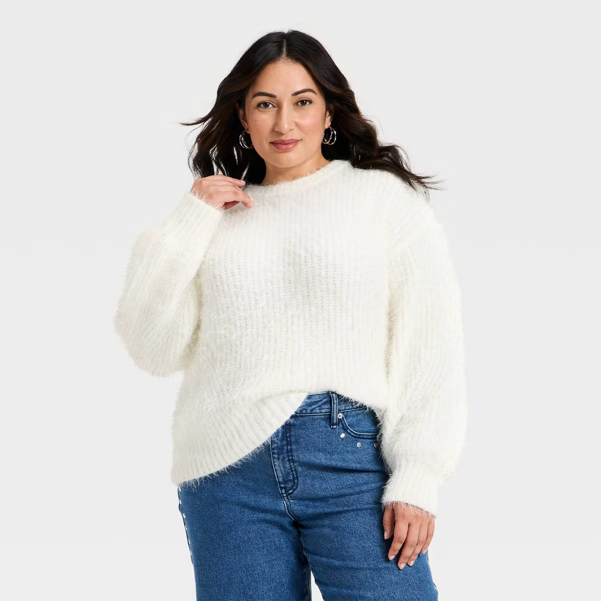 Women's Fuzzy Pullover Sweater - Ava & Viv™ Ivory | Target