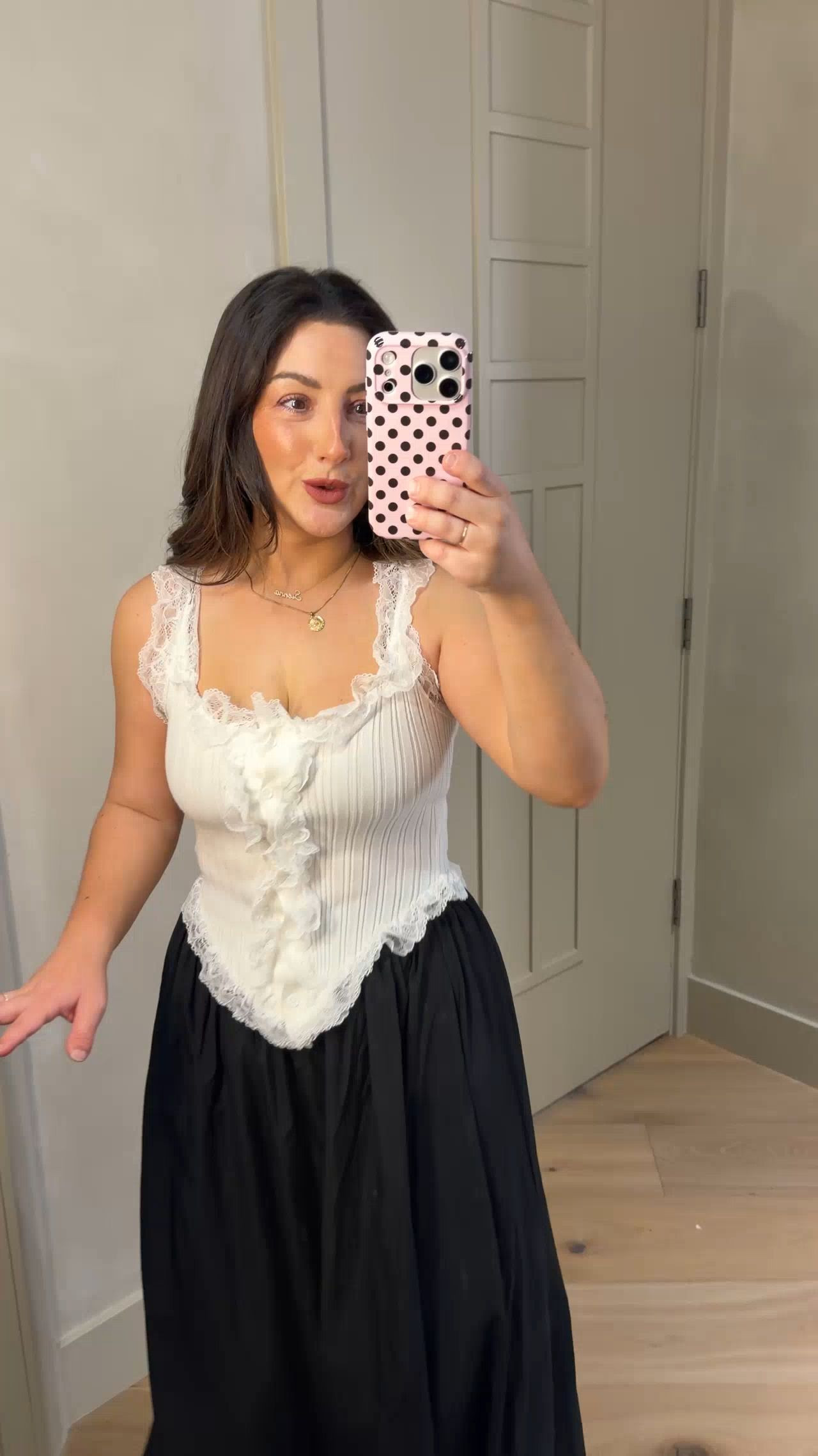 Love the details on this lace and ruffle tank from @OAK + FORT !!!

The V hem, ribbed material and flattering fit!! So pretty! 
Button front so it’s nursing friendly! 

Size small
5’0” 140lbs 

#sponsored 
#LTKPetite 

#LTKfindsunder50 #LTKVideo #LTKstyletip