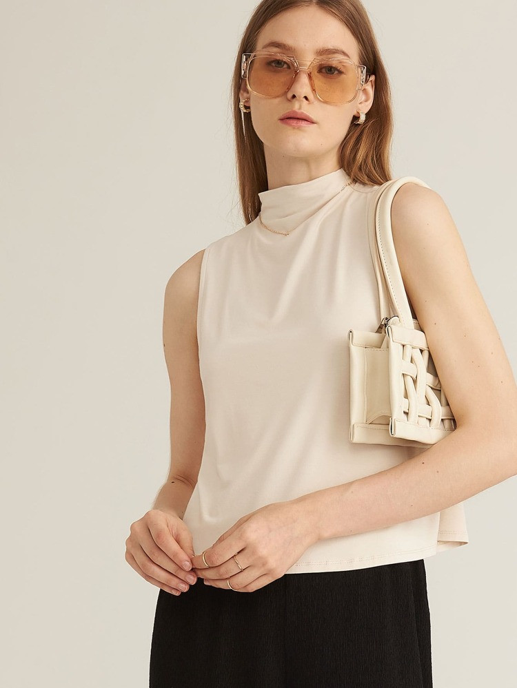 MOTF PREMIUM RAYON MOCK NECK SLEEVELESS TOP | SHEIN