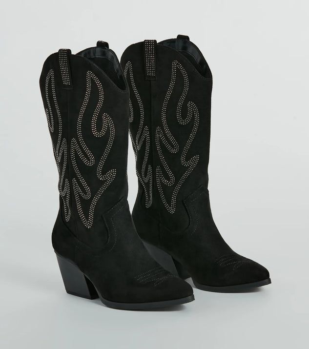 Country Cute Rhinestone Faux Suede Cowboy Boots | Windsor Stores