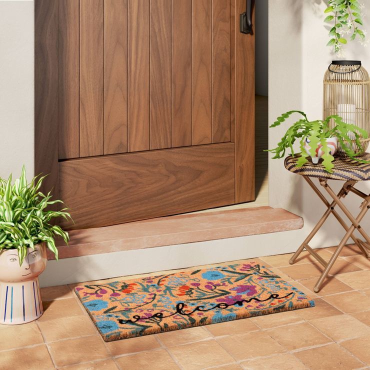 1'6"x2'6" 'Welcome' Floral Coir Doormat - Threshold™ | Target