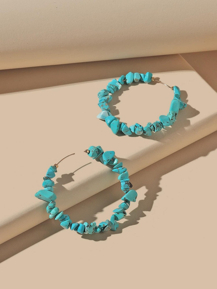 Turquoise Decor Hoop Earrings | SHEIN