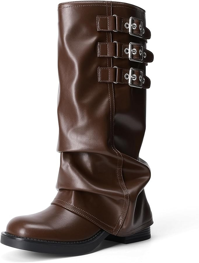DREAM PAIRS Fold-over Knee High Boots Comfort Low Heel Wide Calf Slouchy Boot Stylish Buckle Long... | Amazon (US)