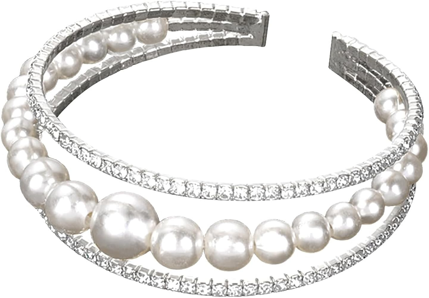 Multi Row Crystal Pearl Cuff Rhinestone Bridals Bangle Layered Beads Cuff Bracelet for Women | Amazon (US)