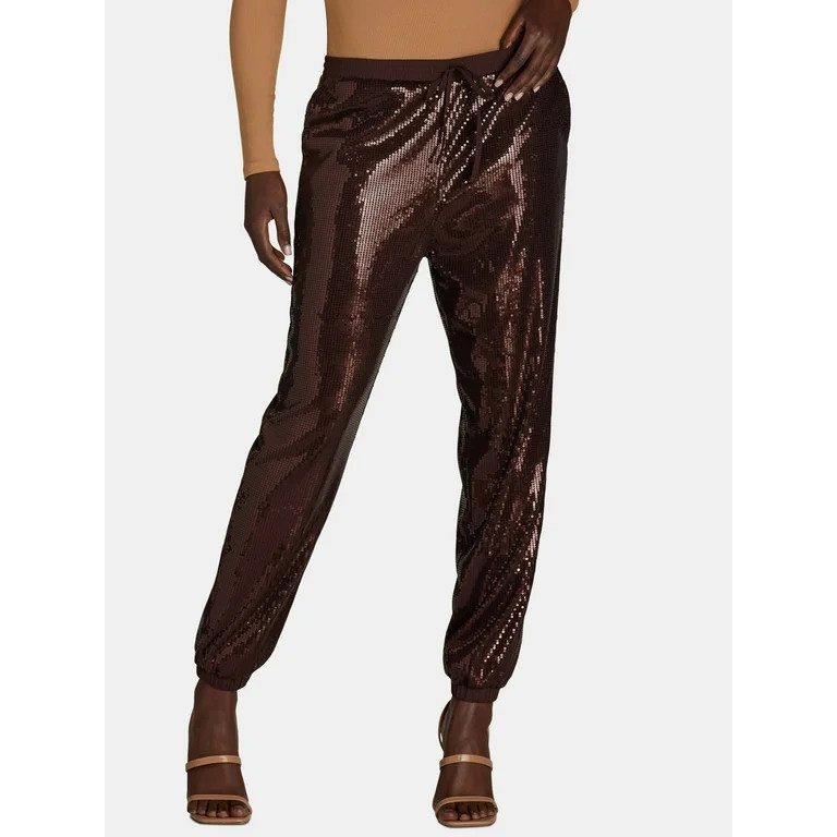 Time and Tru Women's Pull On Sequin Jogger Pants, 27" Inseam - Walmart.com | Walmart (US)