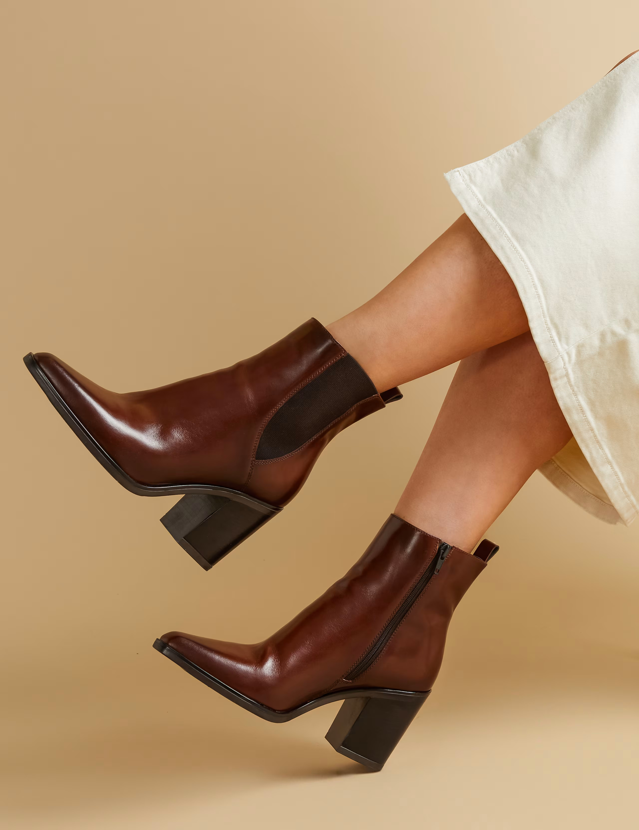 Leather Block Heel Pointed Ankle Boots | Marks & Spencer (UK)