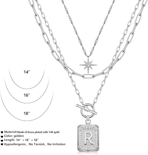 MJartoria Layered Initial Necklaces for Women Trendy, 14K Gold Plated Simple Star Choker Square L... | Amazon (US)