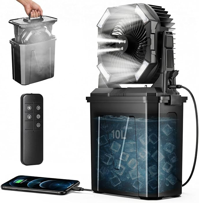 Feitenn Portable Misting Fan, 20000mAh Battery Operated Outdoor Camping Fan with 10L Water Tank, ... | Amazon (US)