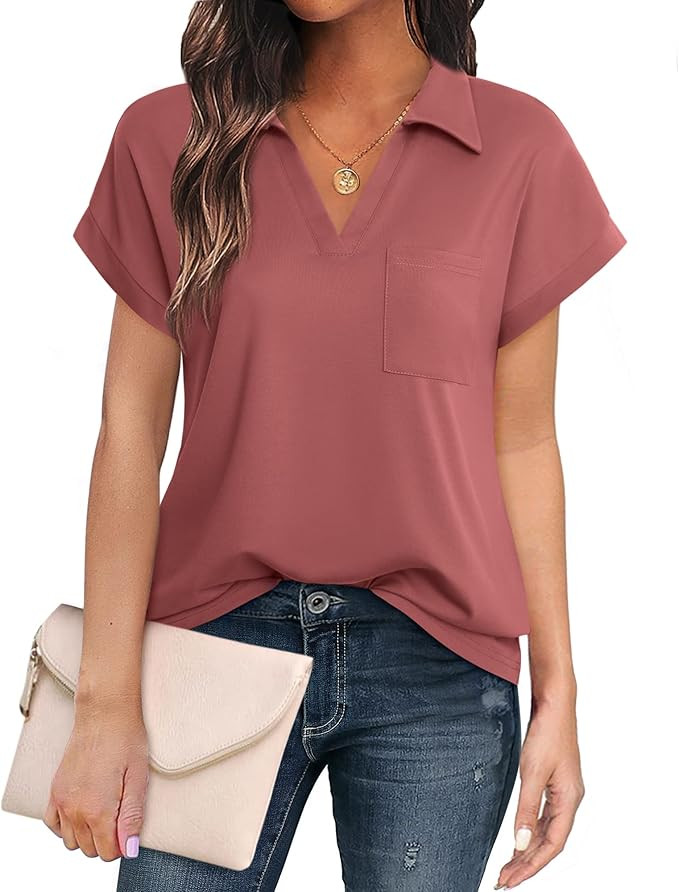 Vivilli Women's Tops and Blouses Short Sleeve Business Casual Collared Tunic Shirt | Amazon (US)