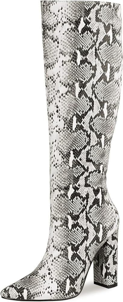 wetkiss Snake Boots for Women Low Chunky Pointed Toe Ankle Boots for Women with Snakeskin booties... | Amazon (US)