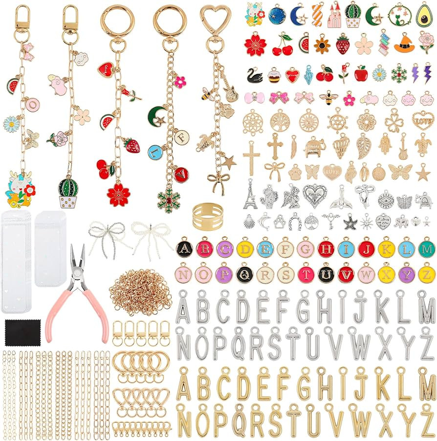 ClenClever 548Pcs Keychain Charms & Bracelet Making Kit, Bag Charm Kits with Chains, Jump Rings, ... | Amazon (US)