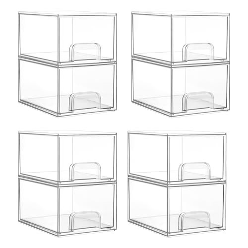 Vtopmart 8 Pack Small Clear Stackable Storage Drawers,Acrylic Bathroom Makeup Organizer,Plastic Storage Bins For Vanity, Undersink, Kitchen Cabinets, Pantry, Home Organization | Amazon (US)