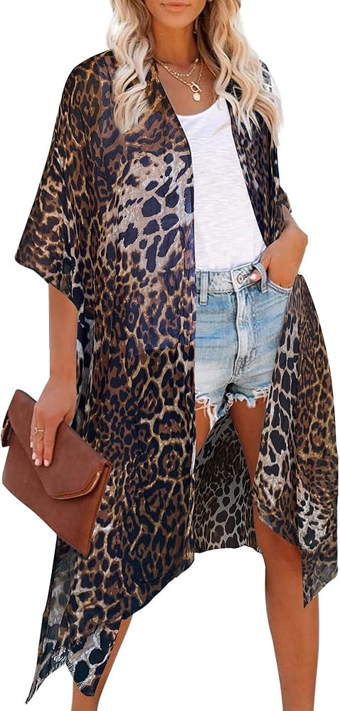 Moss Rose Women's Beach Cover up Swimsuit Kimono with Bohemian Floral Print, Loose Casual Resort ... | Amazon (US)