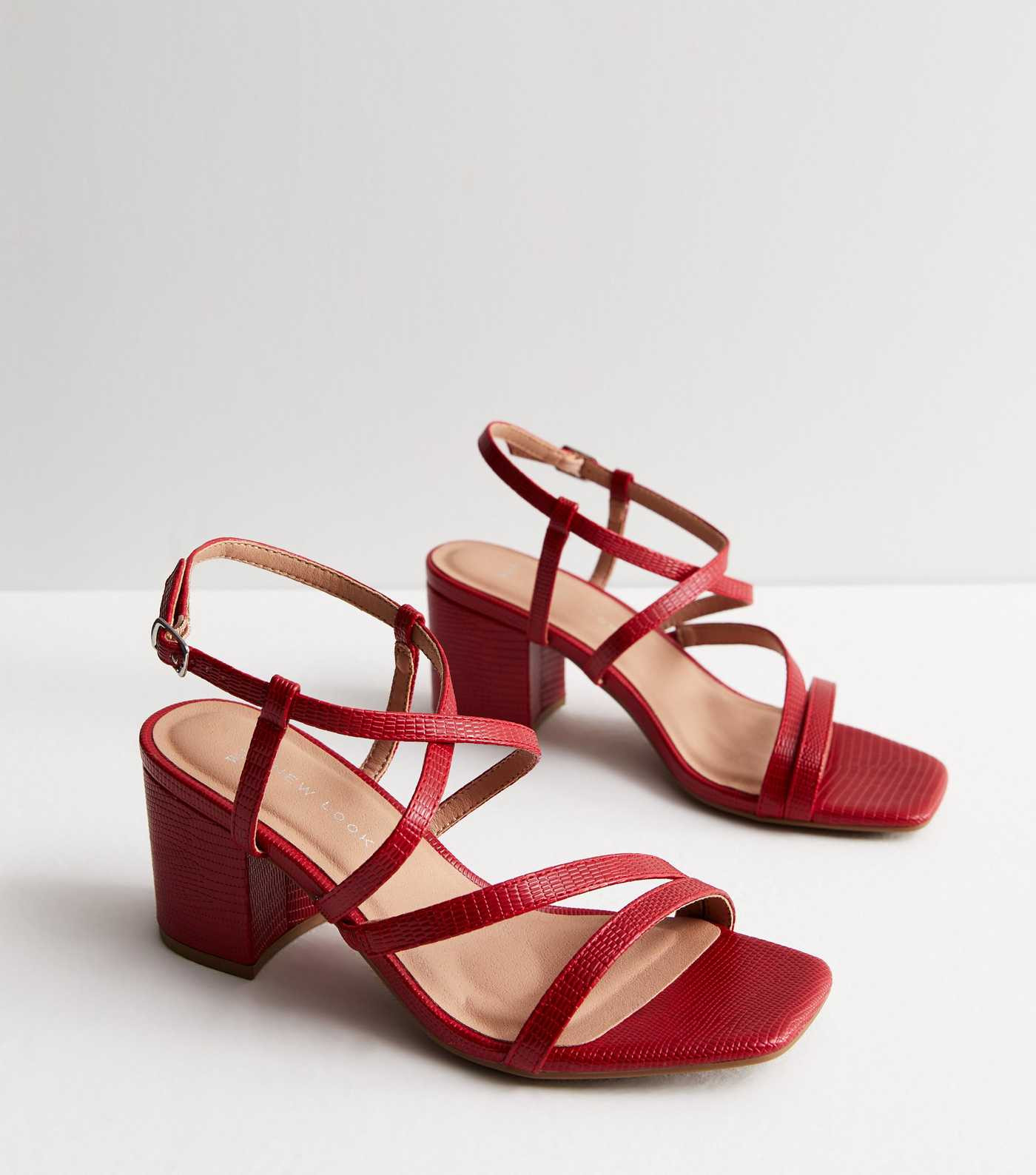 Wide Fit Red Multi Strap Block Heel Sandals | New Look | New Look (UK)