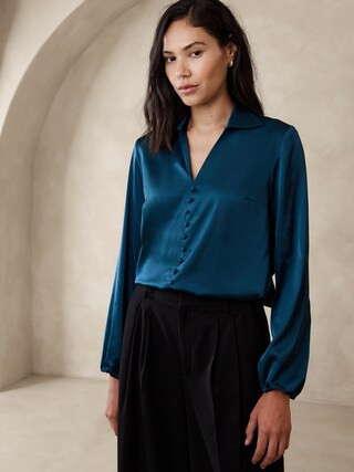 Satin Covered-Button Blouse | Banana Republic Factory