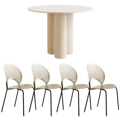 Simple Cream Style Rock Slab Round Table Set | Wayfair North America