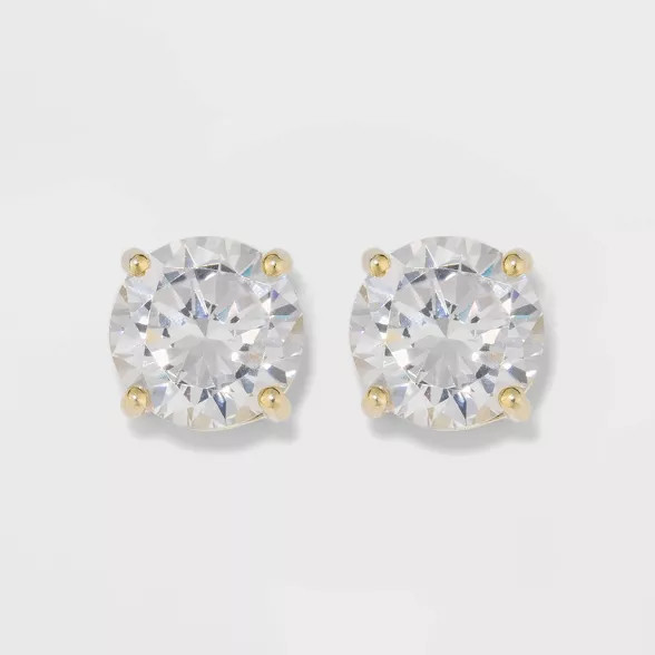 Gold Over Sterling Silver Round Cubic Zirconia Stud Fine Jewelry Earrings - A New Day™ Gold/Cle... | Target
