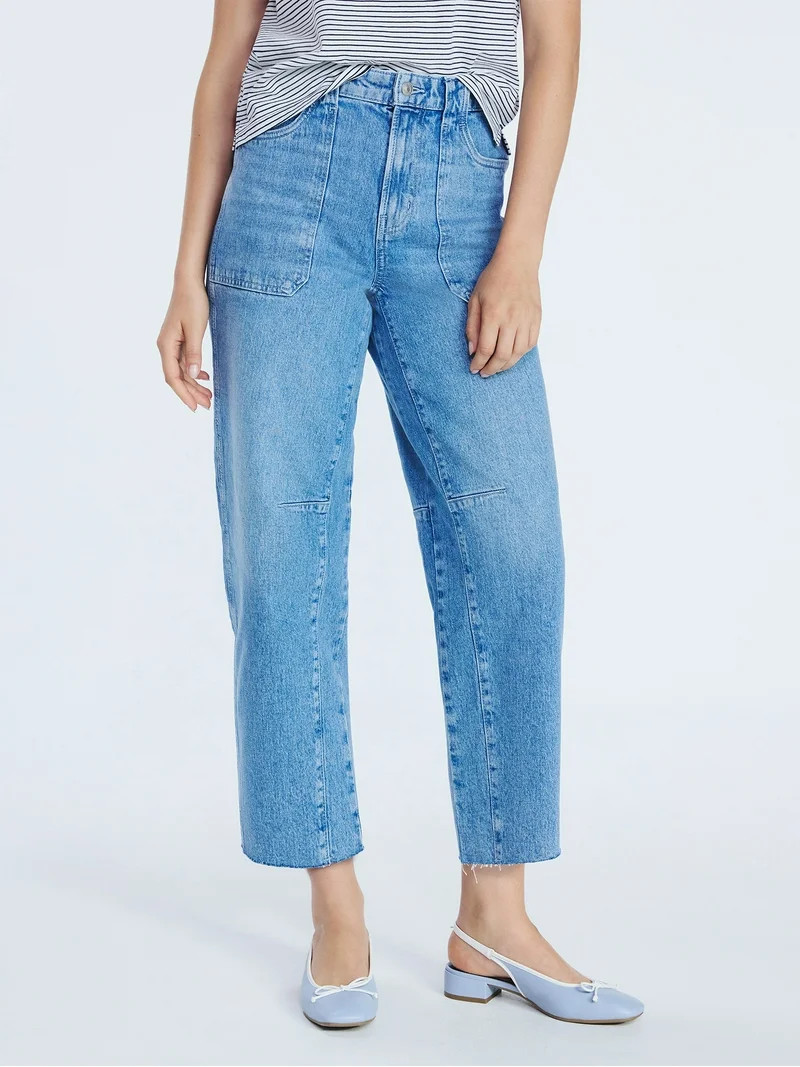 Free Assembly Women's Cropped Carpenter Barrel Jeans, 27" Inseam, Sizes 0-20 | Walmart (US)
