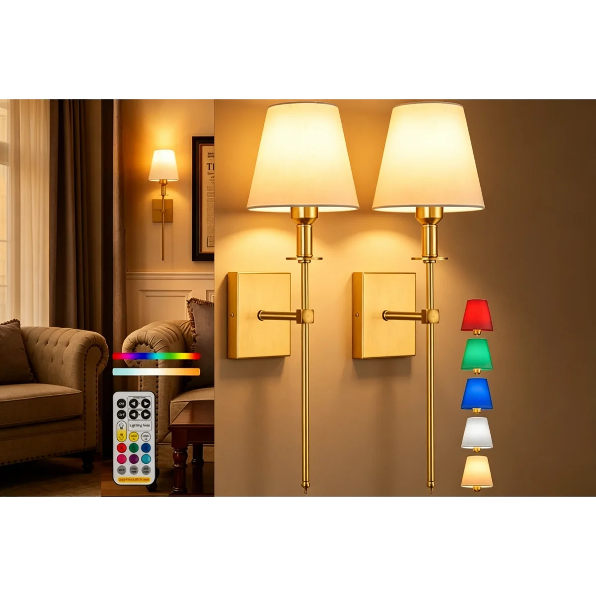 Rechargeable Battery Operated Wall Sconces, Set Of 2 With Wireless Remote - Dimmable Modern Cordl... | Wayfair North America