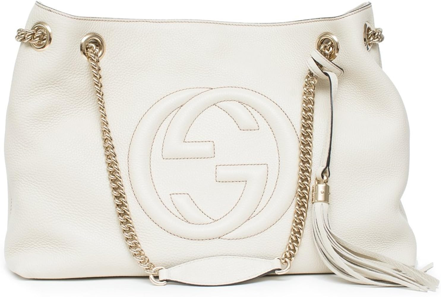 Gucci Soho Ivoire Ivory Gold Double Chain Soft Hobo Leather Shoulder Bag Italy Authentic New | Amazon (US)