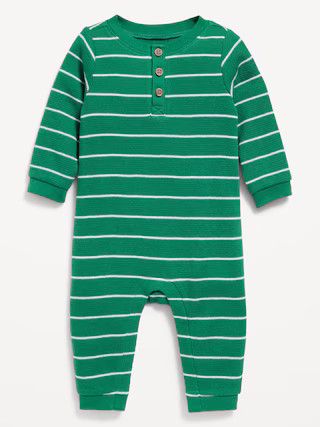 Printed Long-Sleeve Thermal-Knit Henley One-Piece for Baby | Old Navy (US)