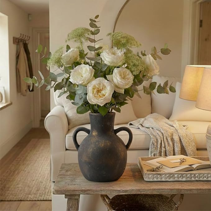 SIDUCAL Rustic Ceramic Farmhouse Flower Vase with 2 Handles, Terracotta Vase, Decorative Pottery ... | Amazon (US)