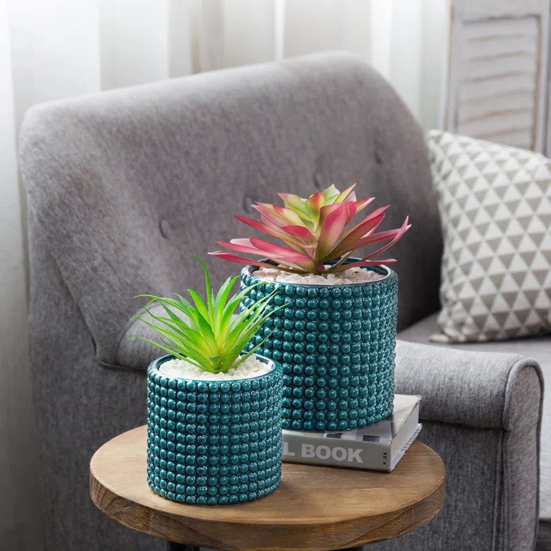 2-Piece Nesting Ceramic Hobnail Textured Pot Planter | Wayfair Professional