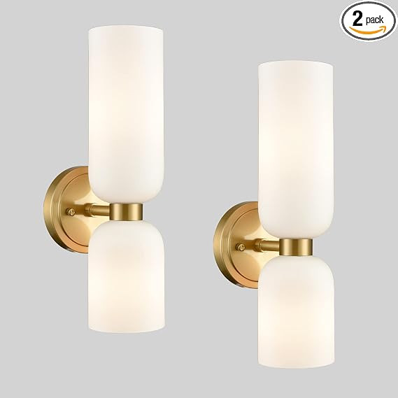 DEYNITE Gold Wall Sconces Set of Two 2-Light Modern Wall Light 3.93"(W)*14.2"(H) Bathroom Vanity ... | Amazon (US)