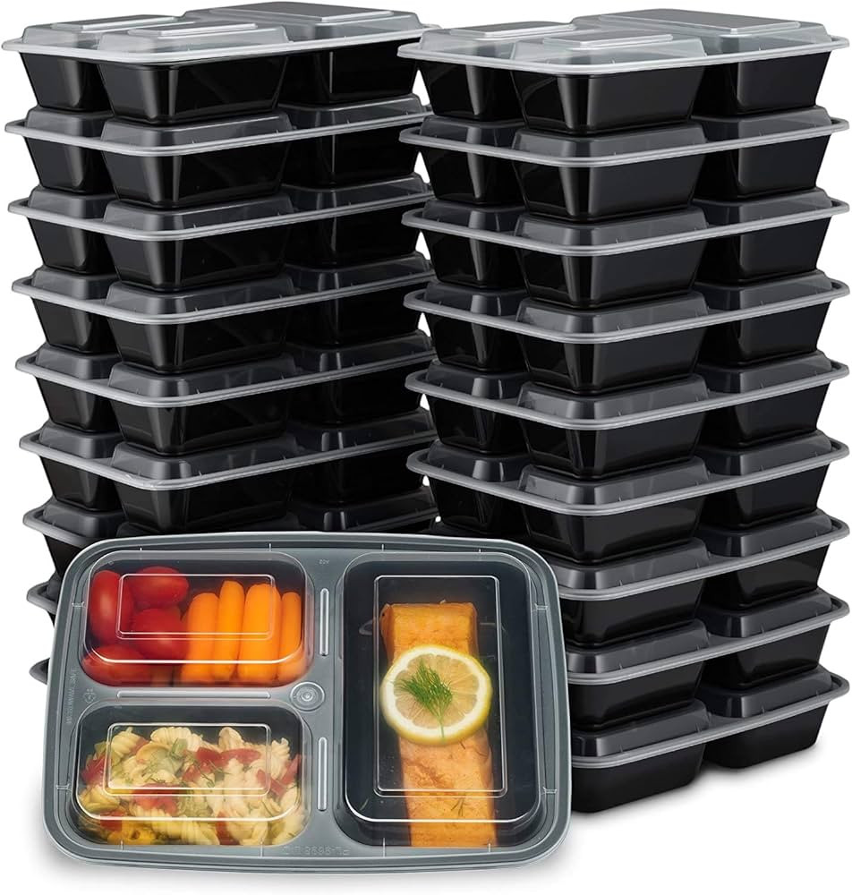 Ez Prepa [20 Pack] 32oz 3 Compartment Meal Prep Containers with Lids - Bento Box - Plastic - Stac... | Amazon (US)