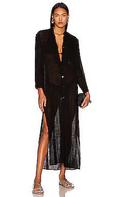 Enza Costa Bracelet Sleeve Shirtdress in Black from Revolve.com | Revolve Clothing (Global)