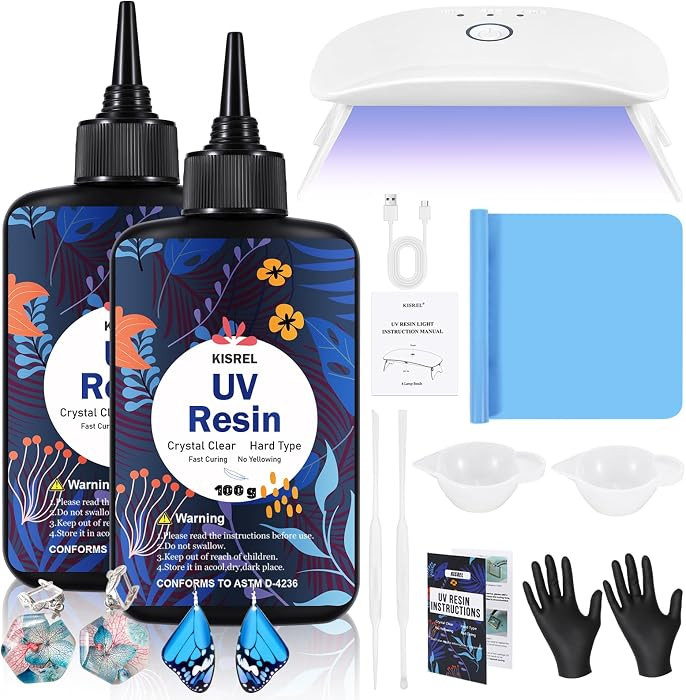 KISREL UV Resin with Light - 200g Upgraded Hard Type Crystal Clear Ultraviolet Curing UV Resin Ki... | Amazon (US)