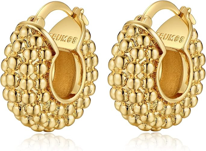 18K Gold Plated Chunky Hoop Earrings for Women Fashion Thick Gold Hoops Set Jewelry for Birthday ... | Amazon (US)