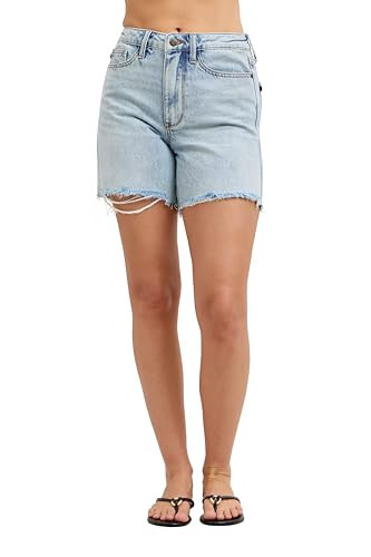 Judy Blue Womens Shorts - Mid Rise Rigid Magic Dad Shorts Double Pocket (2XL, Medium Blue) | Amazon (US)