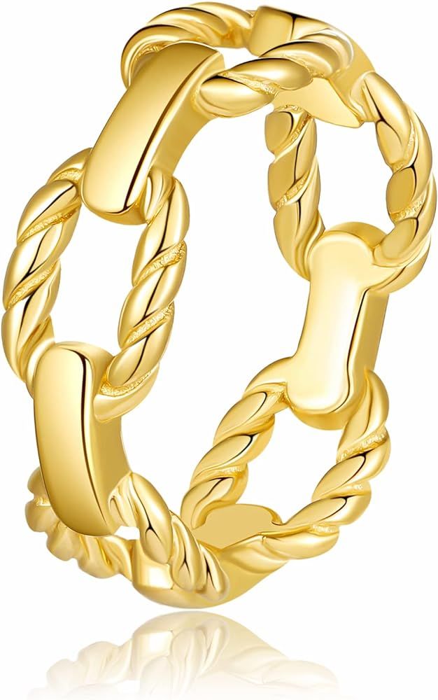 YeGieonr Gold Chain Link Rings for Women, Non-Tarnish Stainless Steel Rings with 18K Gold Plated,... | Amazon (US)
