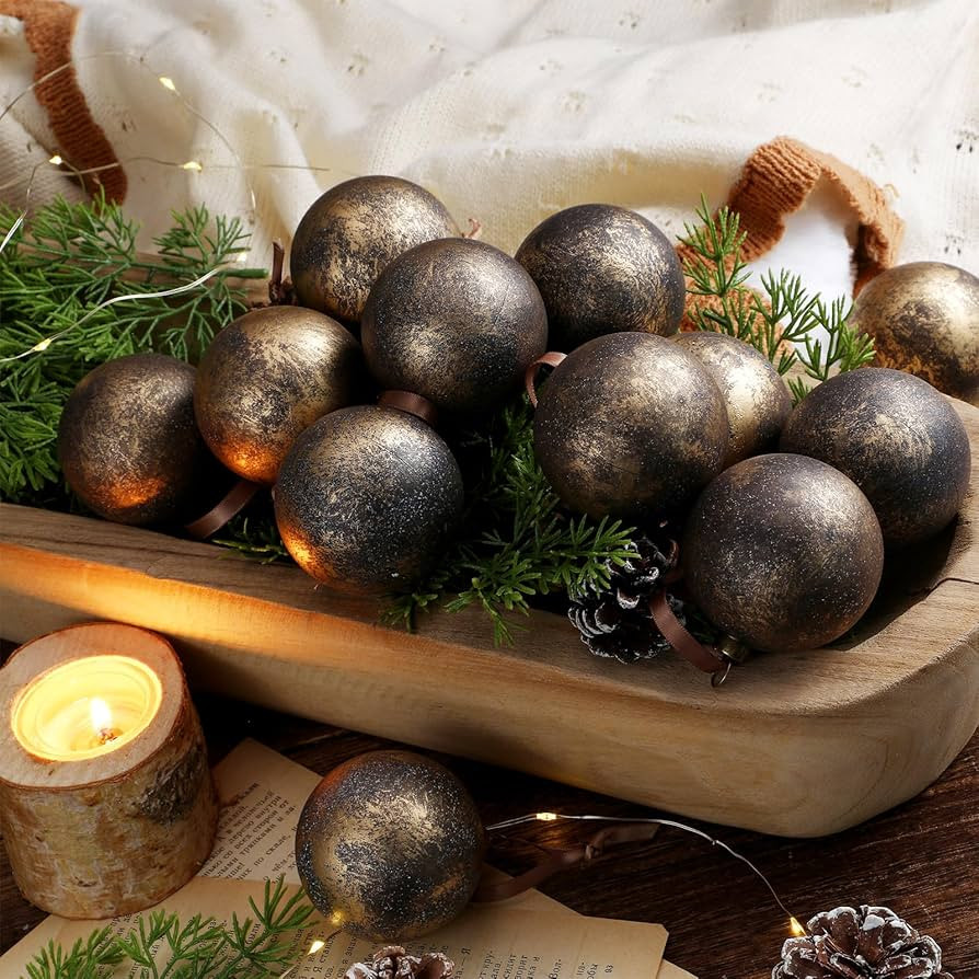 12 Pcs 2.36 Inch Christmas Vintage Rusty Textured Balls Ornaments Neutral Earth Tone Copper Rusti... | Amazon (US)