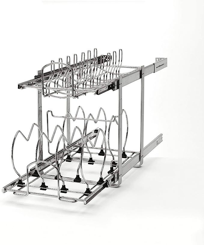 Rev-A-Shelf 5CW2-1222-CR 12-Inch 2-Tier Wire Pull Out Kitchen Cabinet Organizer for Pots, Pans, a... | Amazon (US)