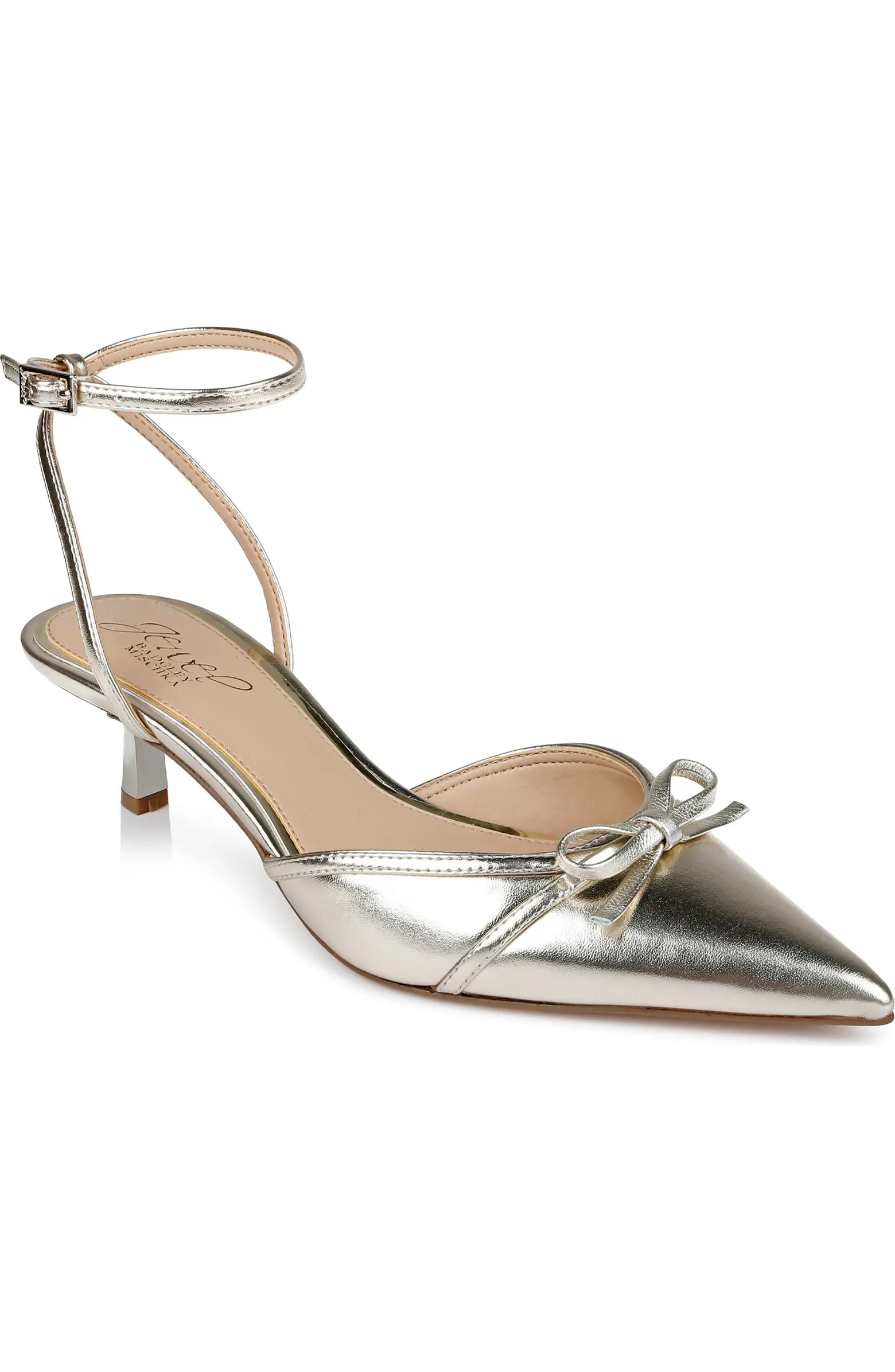 Jewel Badgley Mischka Talasia Ankle Strap Pointed Toe Kitten Heel Pump (Women) | Nordstrom | Nordstrom