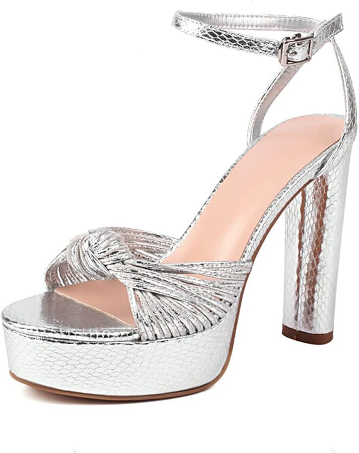Goolita Bow Metallic Platform Heels for Women Chunky Buckle Ankle Strap Heeled Sandals Sexy Snake... | Amazon (US)