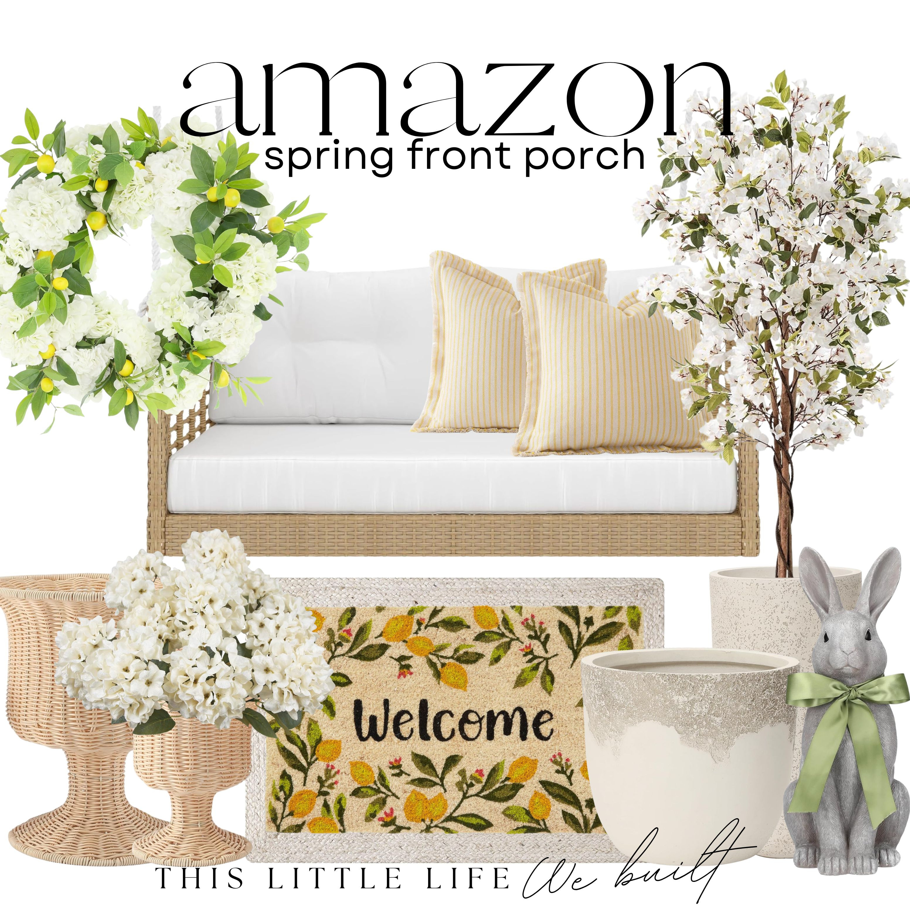 Spring Front Porch Decor from Amazon!
Amazon Home / Floral Front Door Wreaths / Faux Greenery Garlands / Potted Spring Flowers / Oversized Planters / Woven Door Mats / Welcome Mats with Spring Quotes / Outdoor Lanterns with LED Candles / Neutral Porch Rugs / Wooden Welcome Signs / Wicker Porch Chairs / Outdoor Accent Pillows / Decorative Watering Cans / Spring Topiaries / Hanging Baskets / Garden Stools / Rustic Wooden Crates / Faux Lemon or Olive Trees / String Lights for Porch / Seasonal Porch Signs / Neutral Throw Blankets / Metal Plant Stands / Spring-Themed Door Hangers / Light Wood Accent Tables / Weatherproof Floral Arrangements / Aesthetic Doormats / Cute Spring Doormats / Porch Rocking Chairs / Porch Swings /  

 #LTKSeasonal #LTKHome