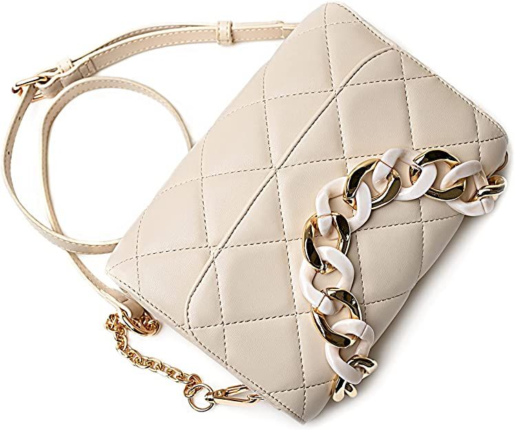Before & Ever Small Beige Purse - Quilted Sand Crossbody Bag for Women - Gold Chain Clutch Purse ... | Amazon (US)
