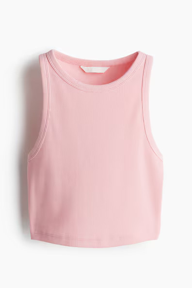 H & M - Cropped Ribbed Tank Top - Light Pink | H&M (US + CA)