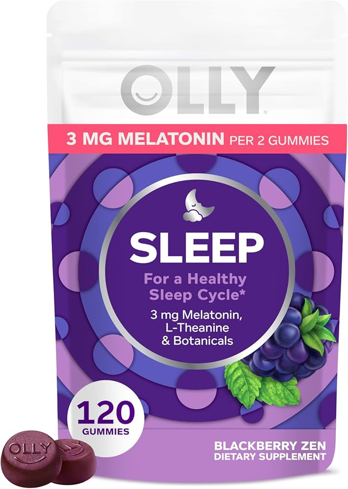 OLLY Sleep Gummy, 3 mg Melatonin, L-Theanine, Chamomile, and Lemon Balm Extracts, BlackBerry Flav... | Amazon (US)