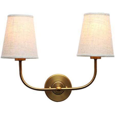 Terleenart Double Light Wall Sconce with White Fabric Tapered Shades, 2-Light Antique Brass Sconce f | Amazon (US)