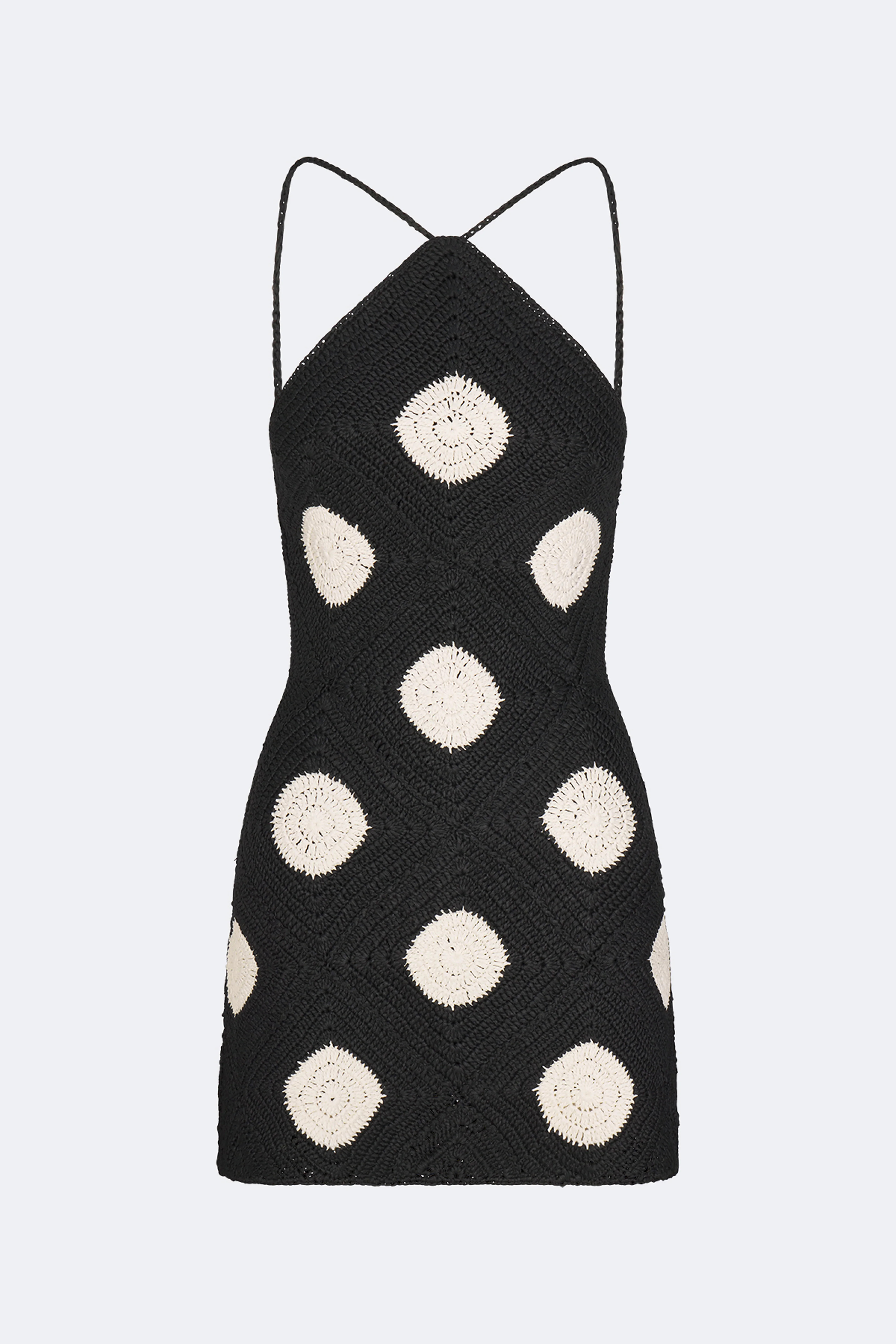 Kit Crochet Mini Dress In Black/Macadamia Polka Dot | Simon Miller