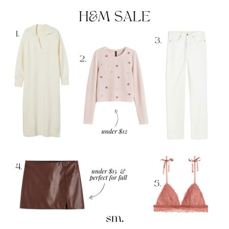 H&M: up to 60% off fall styles through 10/10 

Rose embroidered ribbed sweater, white jeans, straight leg high waist jeans, pink lace bra, white/gray rib-knit sweater dress, white collar knit sweater dress, brown leather mini skirt, fall outfits, fall fashion, fall style


#LTKfindsunder50 #LTKSeasonal #LTKsalealert