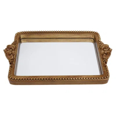 Vintage Gold Resin Tray With Mirror Glass Base And Handles | Wayfair North America